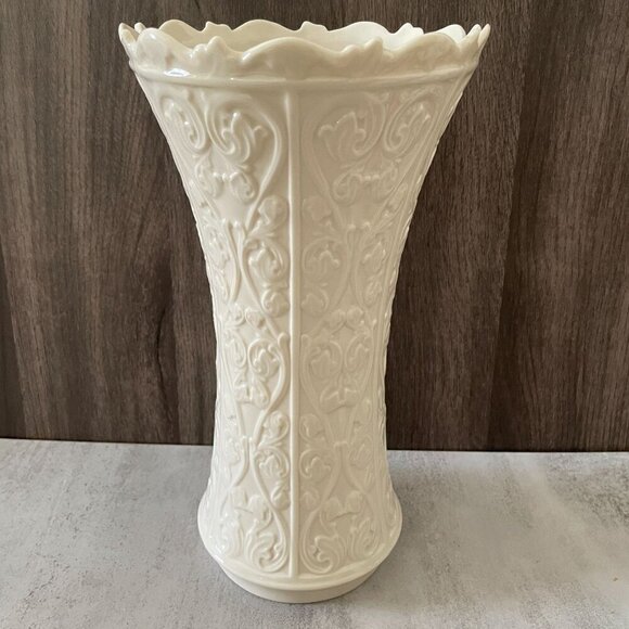 Lenox Vintage Wentworth 11" Vase Scalloped Rim Scroll Vines Flared Embossed - Picture 3 of 9